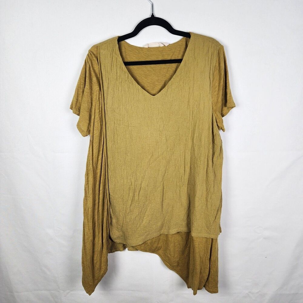 Soft Surroundings Neroli Cotton Gauze Lagenlook‎ Asymmetrical  Top Chartreuse Lg